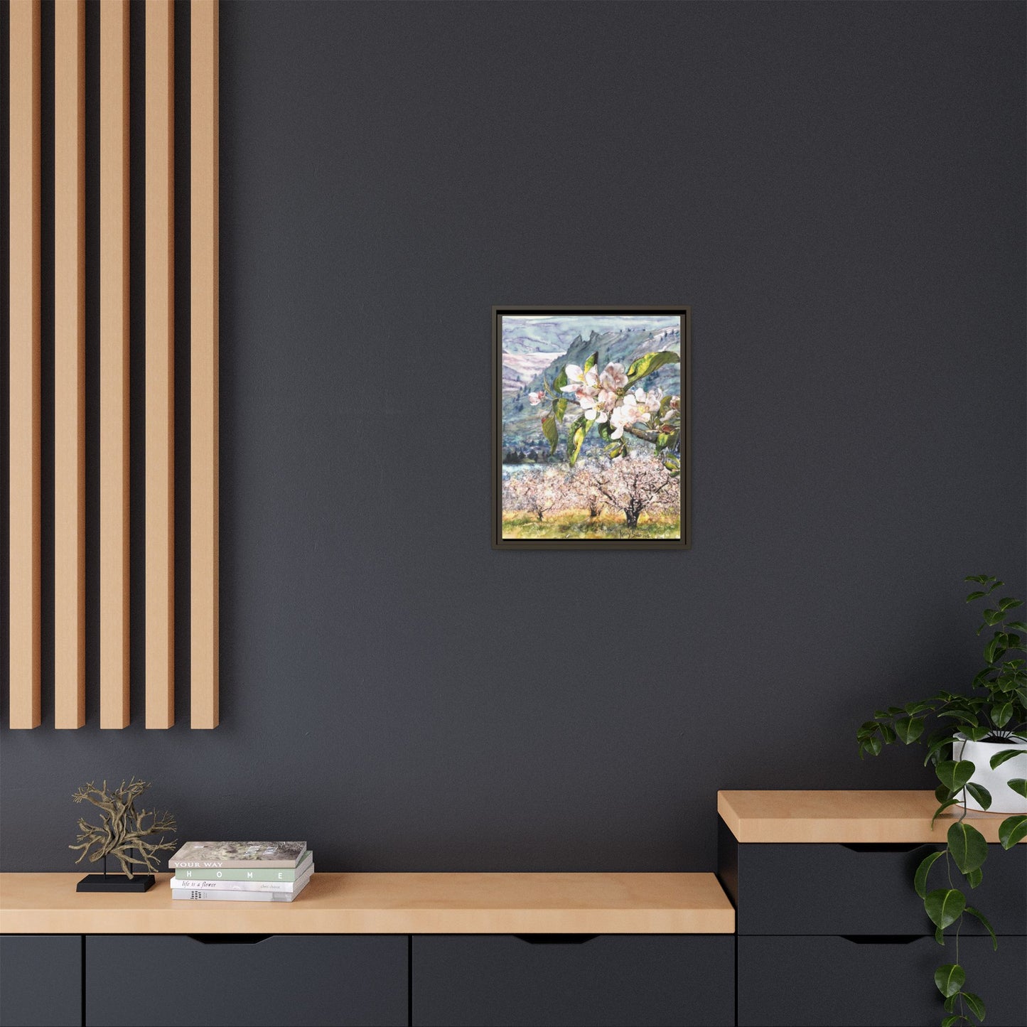 "Apple Blossom Branch with Saddle Rock" Gallery Wrapped Pinewood Canvas
