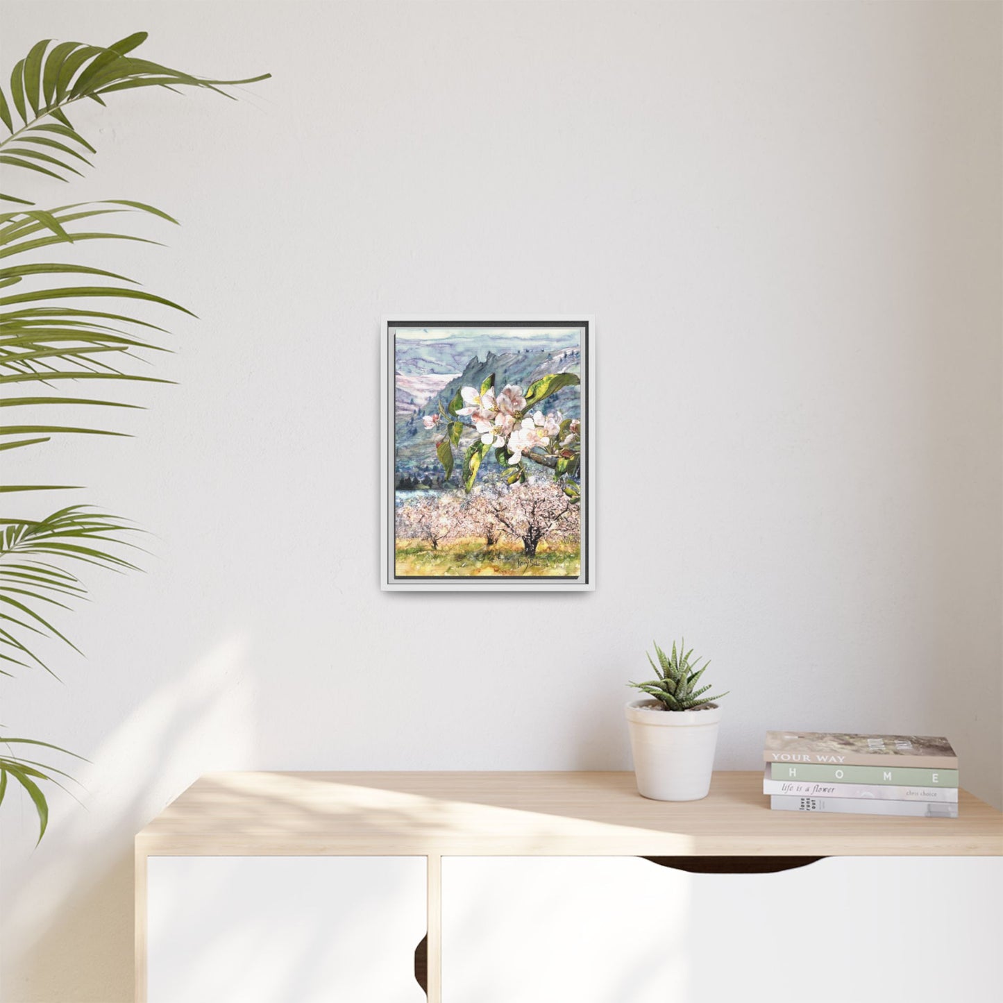 "Apple Blossom Branch with Saddle Rock" Gallery Wrapped Pinewood Canvas