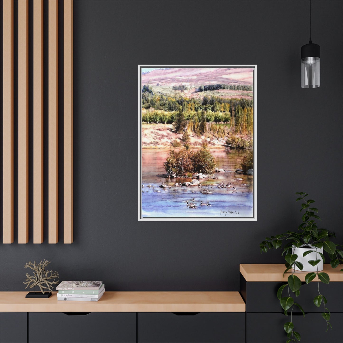 "Columbia River Just Past Entiat looking East" Pinewood Framed Canvas (3 Wood Colors Available)