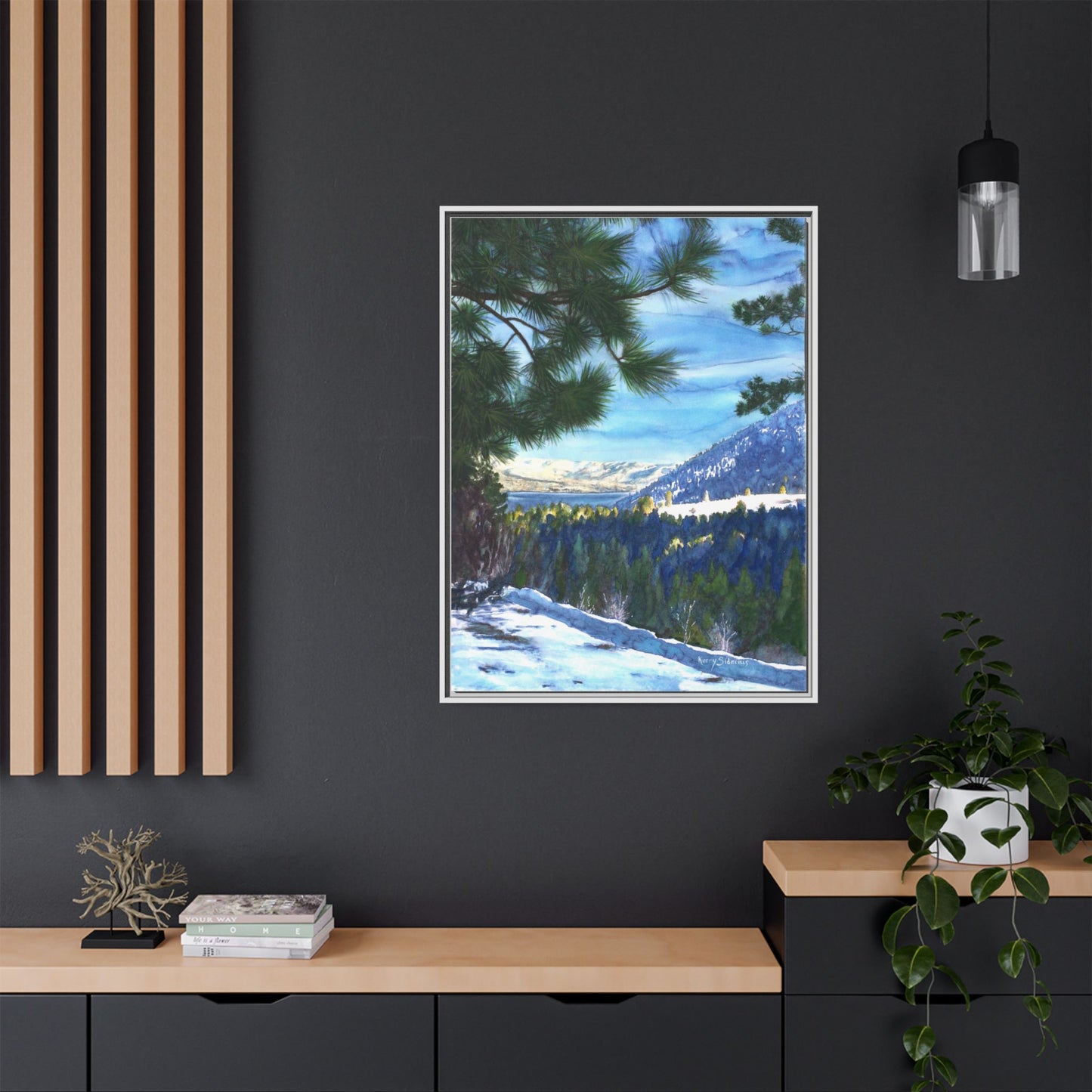 "Bear Mountain View of Chelan" Pinewood Framed Canvas