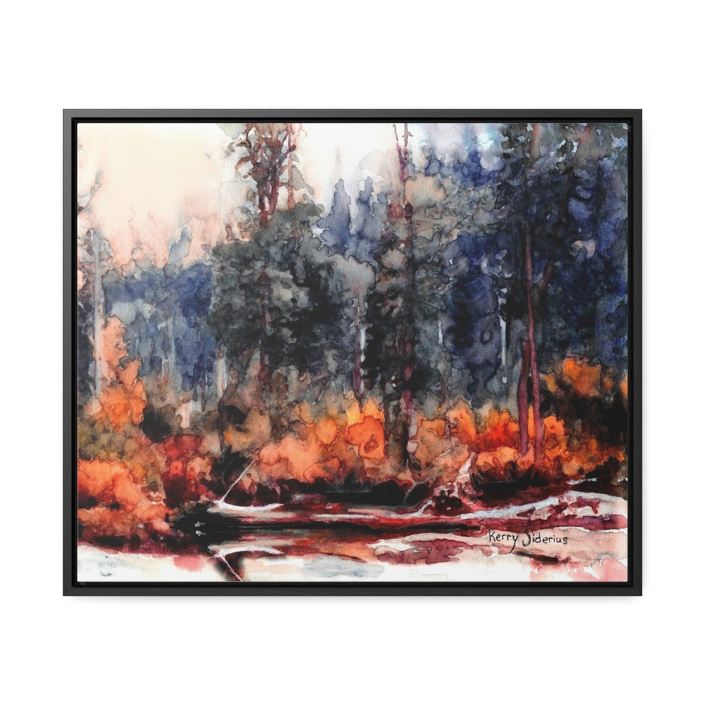 "Log Reflection Up The Icicle" Black Poplar Wood Framed Gallery Wrapped Canvas