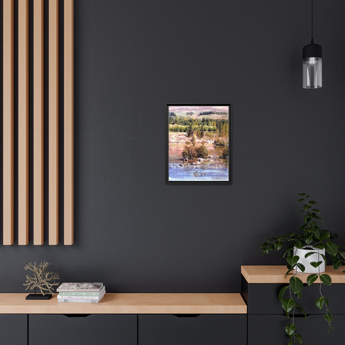 "Columbia River Just Past Entiat looking East" Pinewood Framed Canvas (3 Wood Colors Available)