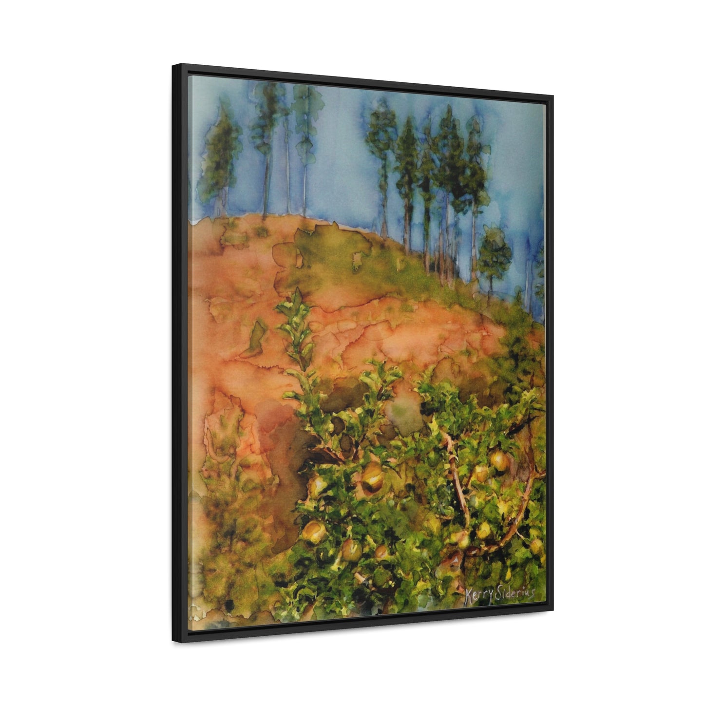 "Golden Delicious Apple Tree & Pines" Canvas Wrap, Vertical Wood Frame