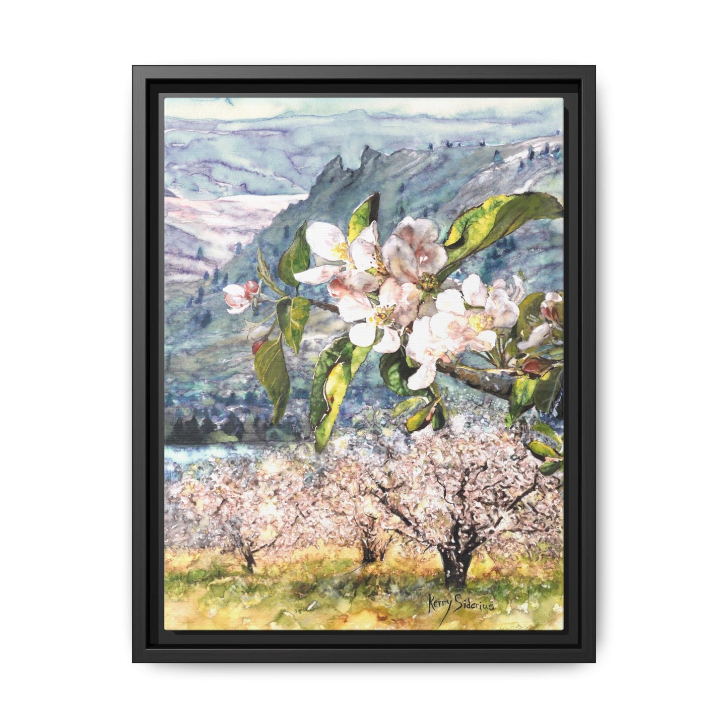 "Apple Blossom Branch with Saddle Rock" Gallery Wrapped Pinewood Canvas