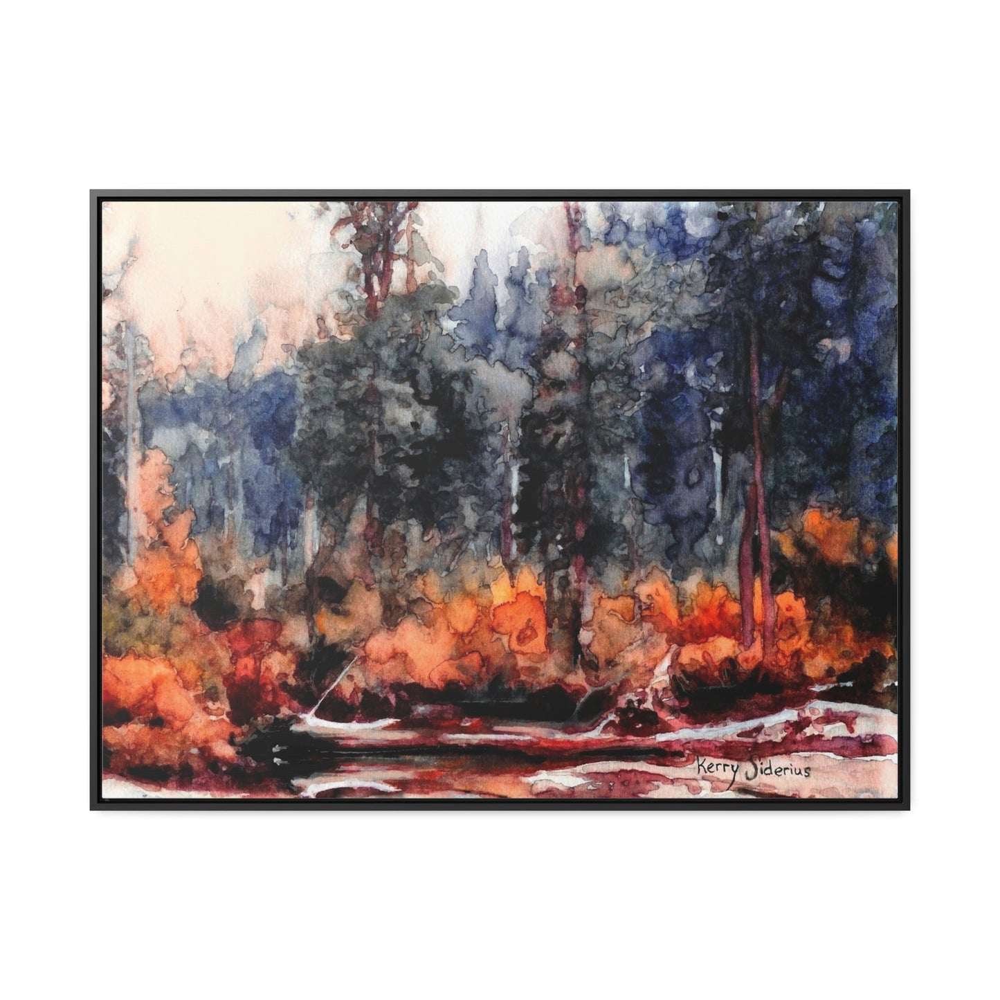 "Log Reflection Up The Icicle" Black Poplar Wood Framed Gallery Wrapped Canvas