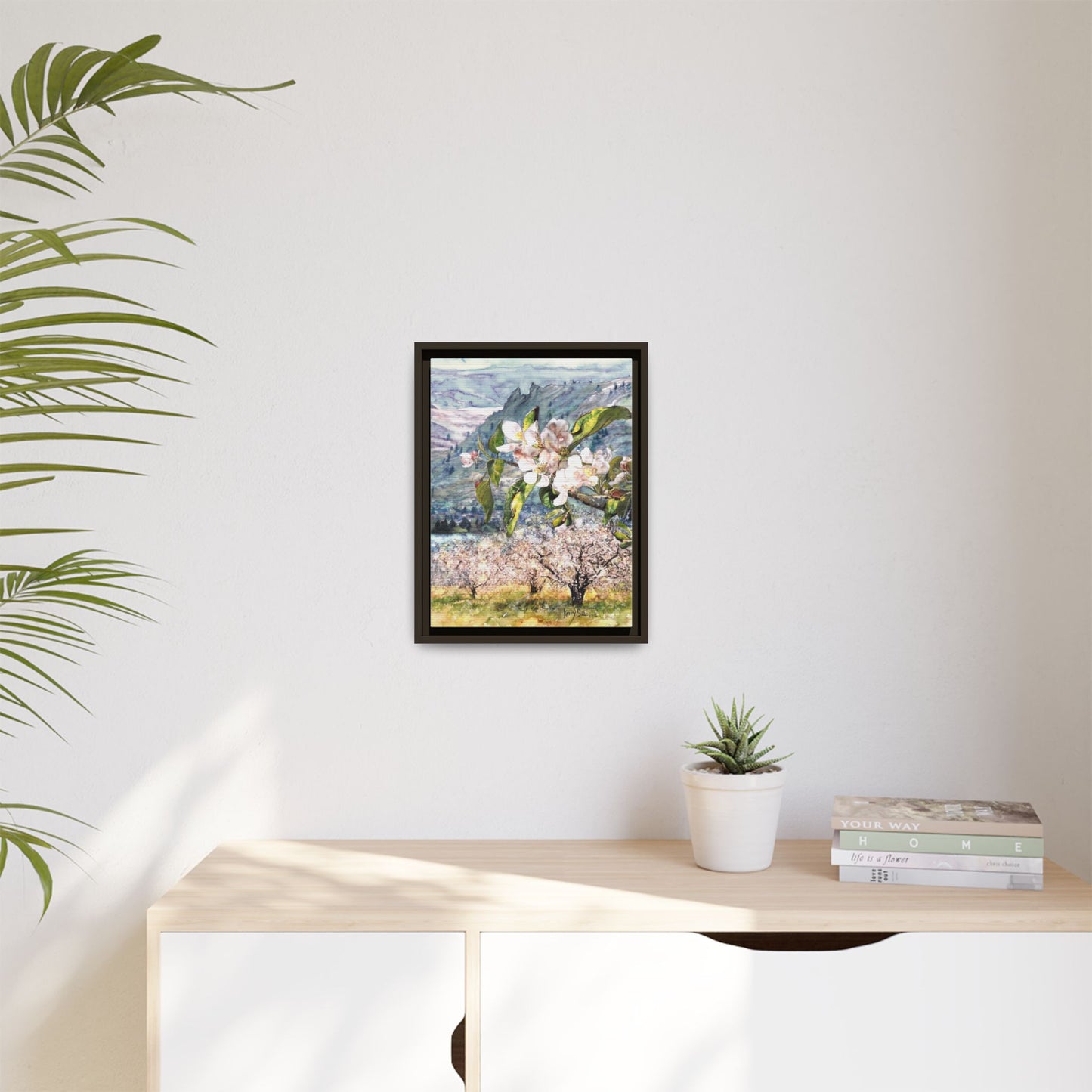 "Apple Blossom Branch with Saddle Rock" Gallery Wrapped Pinewood Canvas