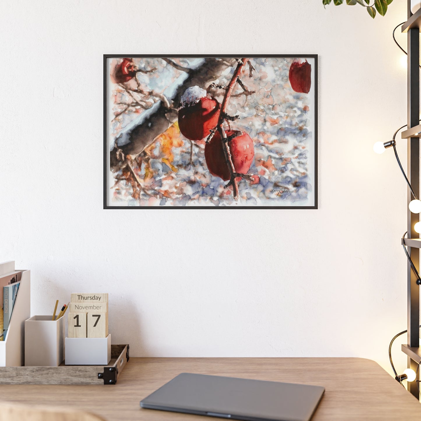 "Snowy Apples" Framed Art Print, Cozy Home Decor, Seasonal Wall Art, Gift for Nature Lovers, Holiday Decoration, Aesthetic Artwork