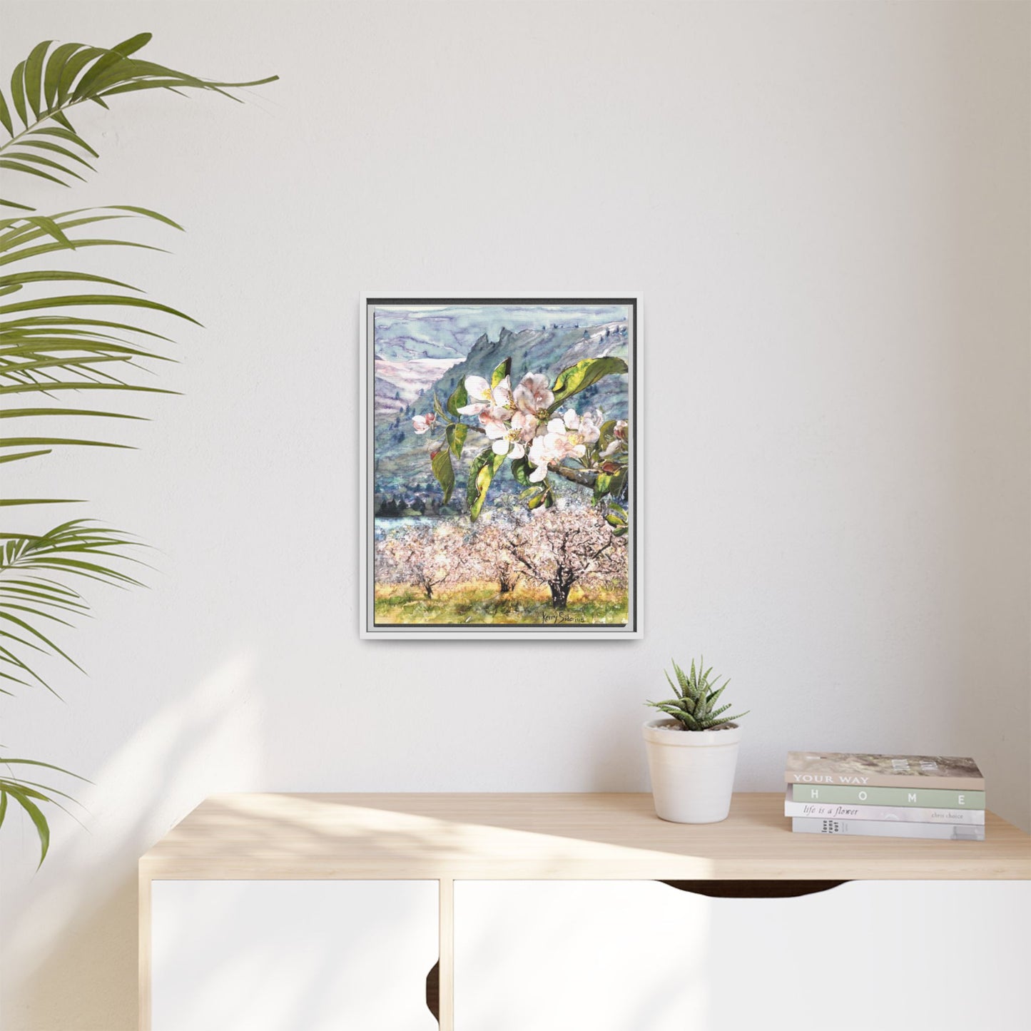 "Apple Blossom Branch with Saddle Rock" Gallery Wrapped Pinewood Canvas