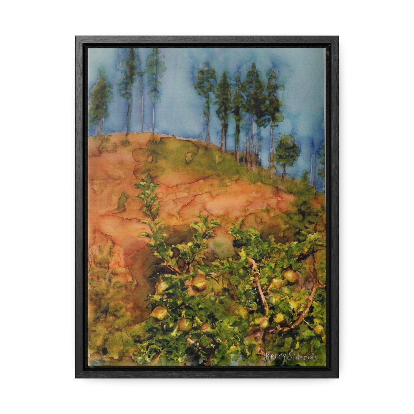 "Golden Delicious Apple Tree & Pines" Canvas Wrap, Vertical Wood Frame