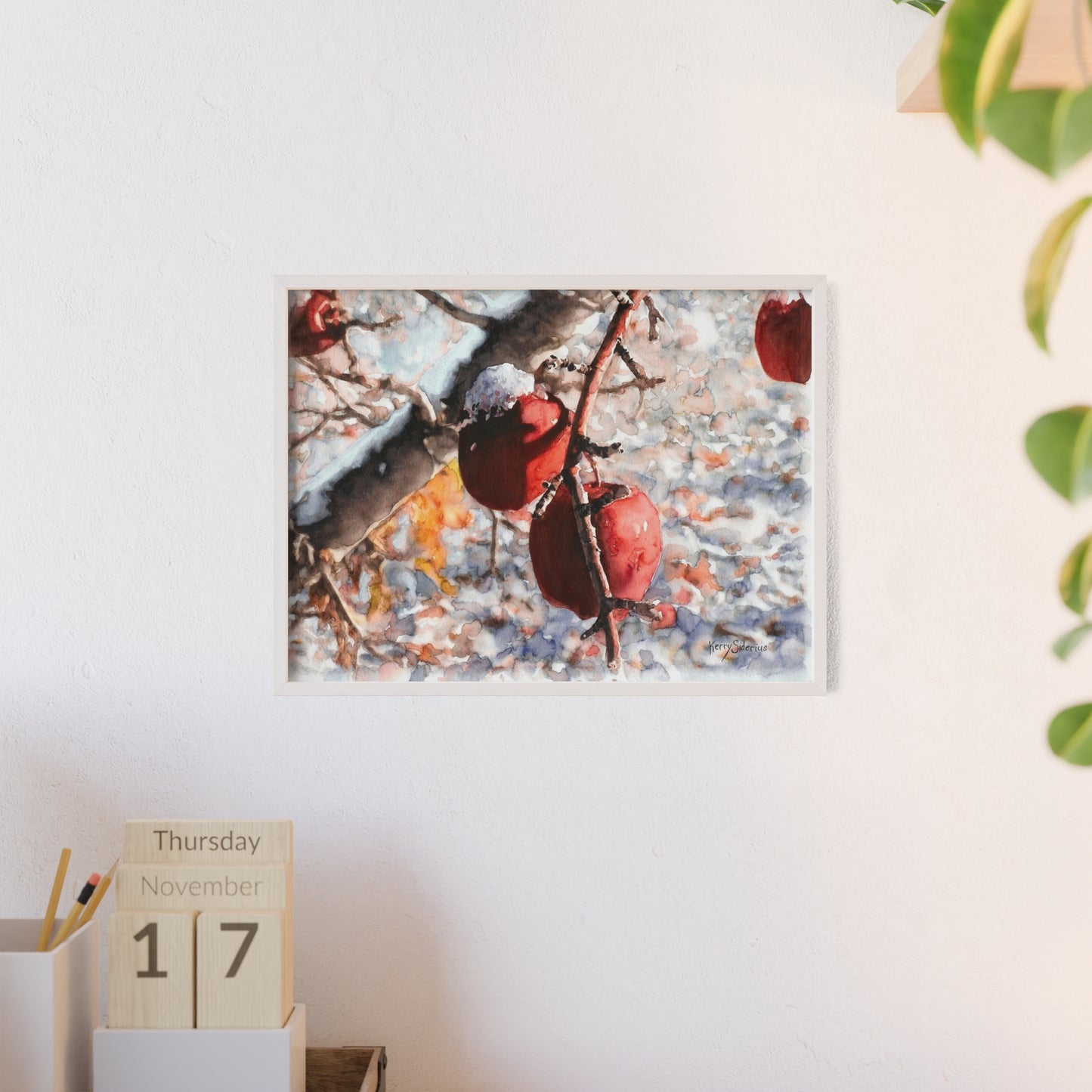 "Snowy Apples" Framed Art Print, Cozy Home Decor, Seasonal Wall Art, Gift for Nature Lovers, Holiday Decoration, Aesthetic Artwork