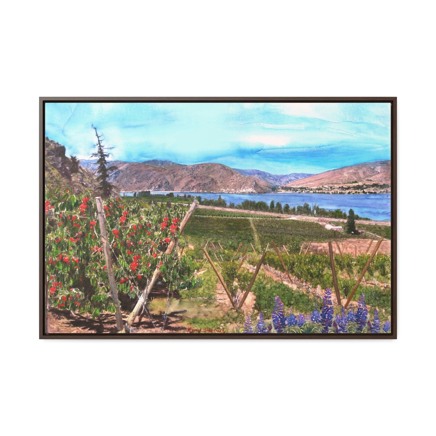 "Orondo Rubies with Entiat Bridge in Background" Poplar Wood Framed Gallery Wrapped Canvas