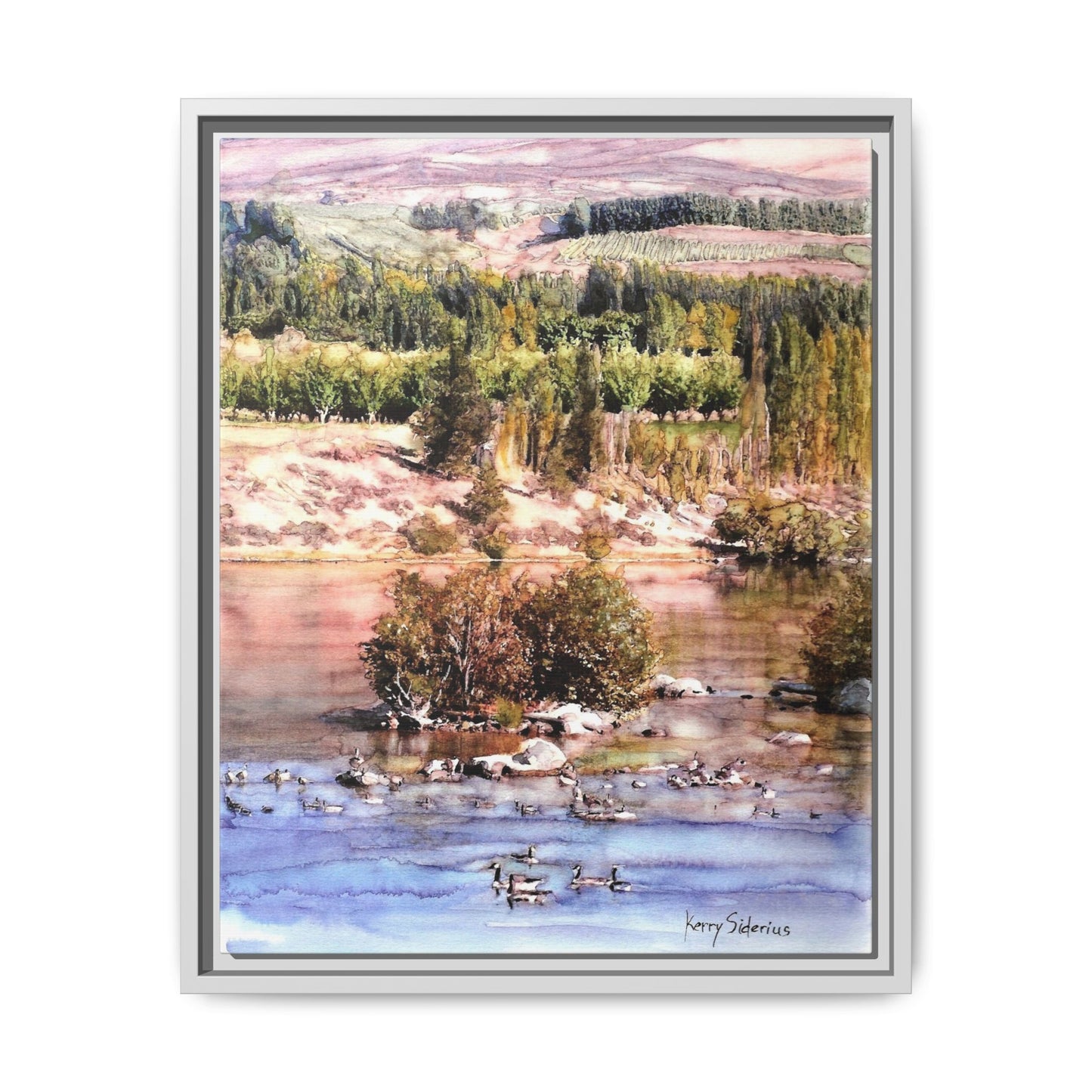 "Columbia River Just Past Entiat looking East" Pinewood Framed Canvas (3 Wood Colors Available)
