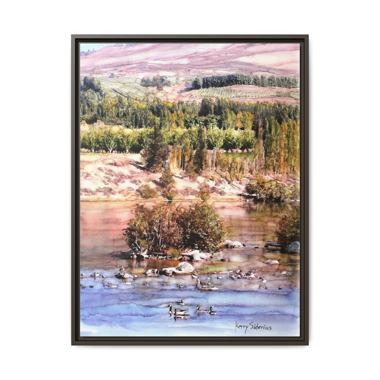 "Columbia River Just Past Entiat looking East" Pinewood Framed Canvas (3 Wood Colors Available)