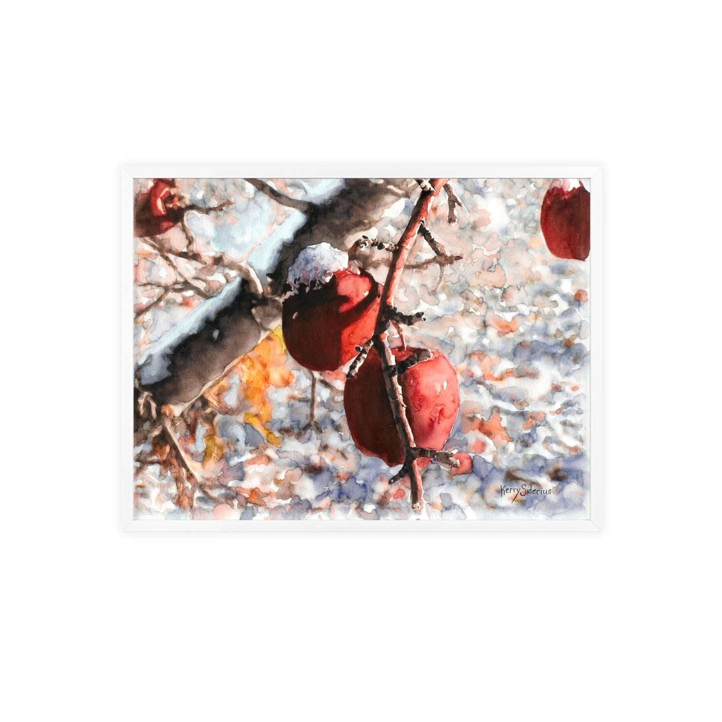 "Snowy Apples" Framed Art Print, Cozy Home Decor, Seasonal Wall Art, Gift for Nature Lovers, Holiday Decoration, Aesthetic Artwork