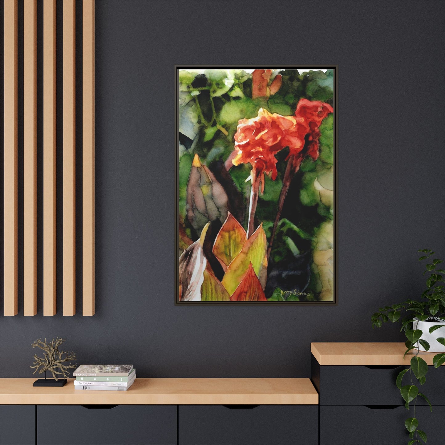 "Red Cannus Flower" Gallery Wrapped and Framed Canvas