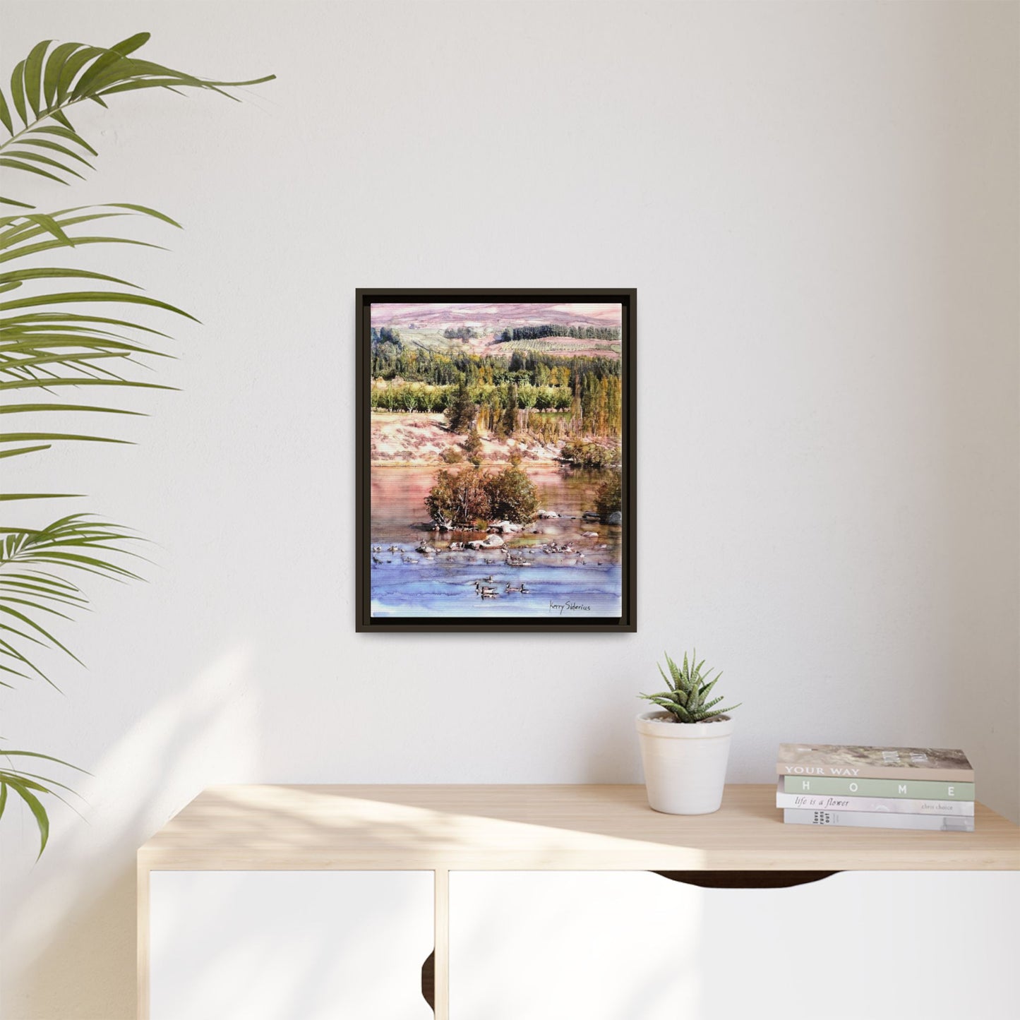 "Columbia River Just Past Entiat looking East" Pinewood Framed Canvas (3 Wood Colors Available)