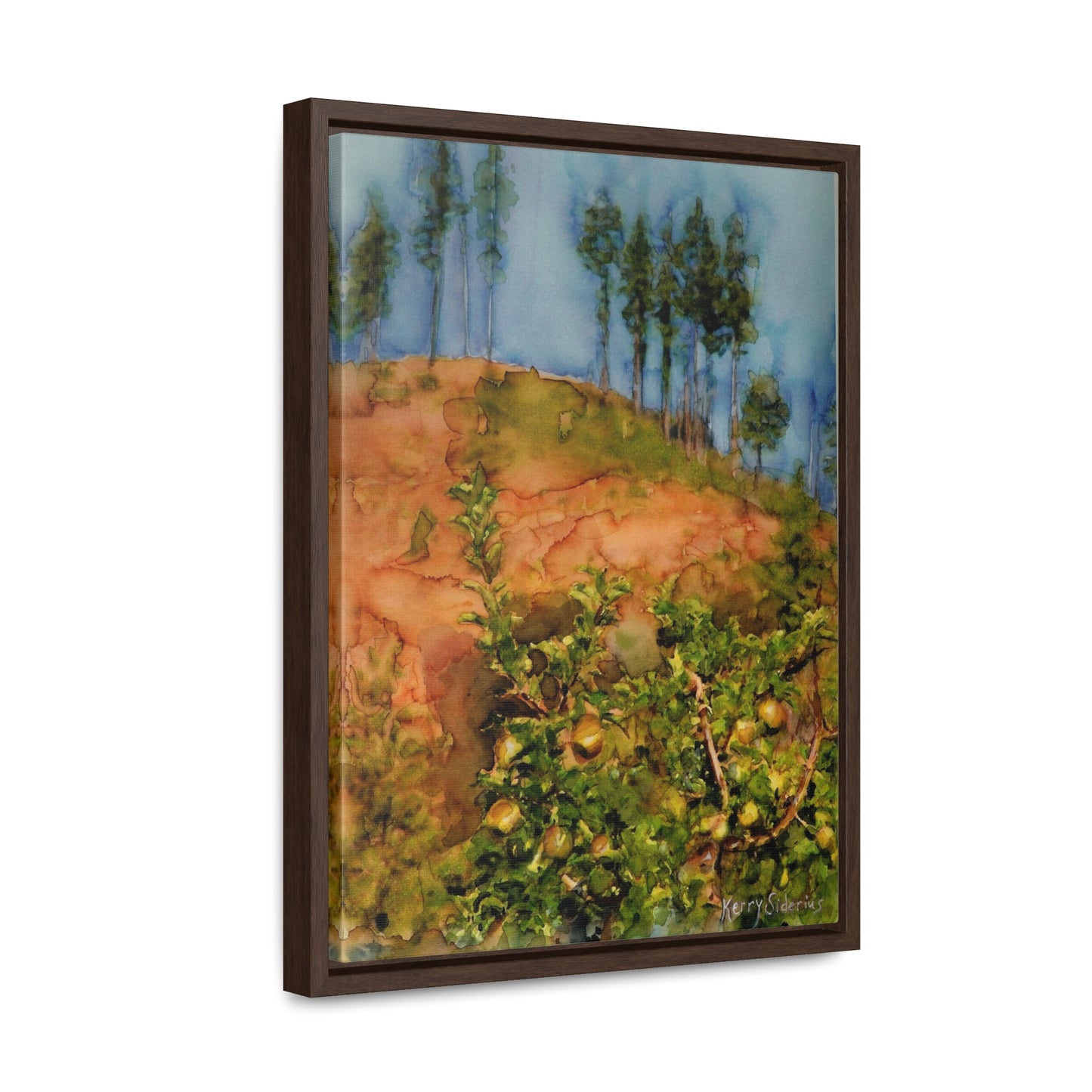 "Golden Delicious Apple Tree & Pines" Canvas Wrap, Vertical Wood Frame