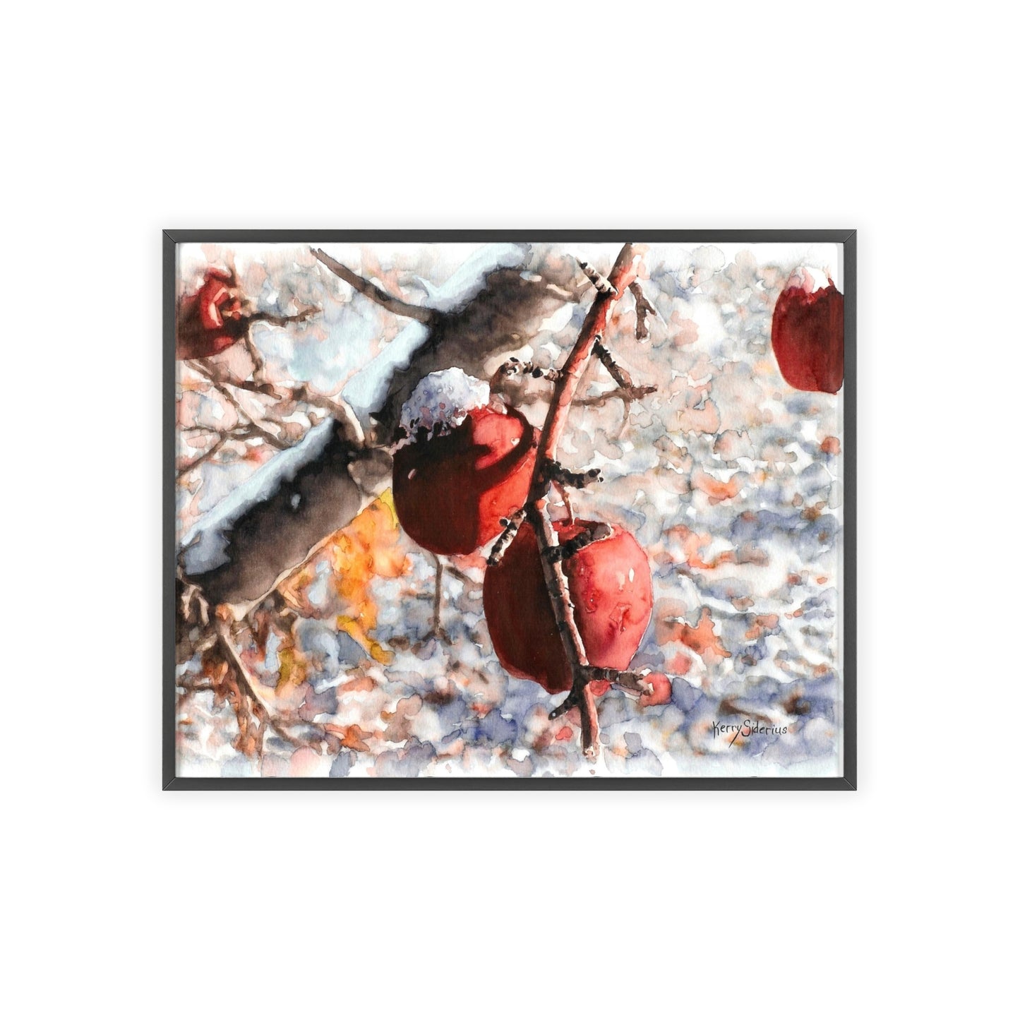 "Snowy Apples" Framed Art Print, Cozy Home Decor, Seasonal Wall Art, Gift for Nature Lovers, Holiday Decoration, Aesthetic Artwork