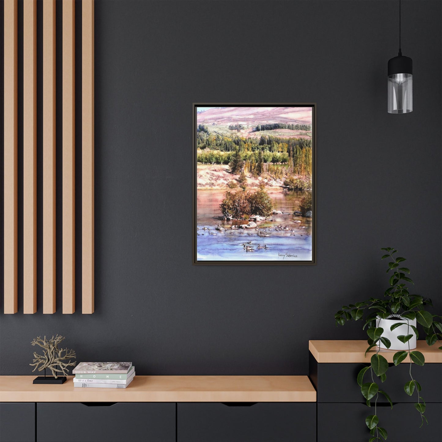 "Columbia River Just Past Entiat looking East" Pinewood Framed Canvas (3 Wood Colors Available)