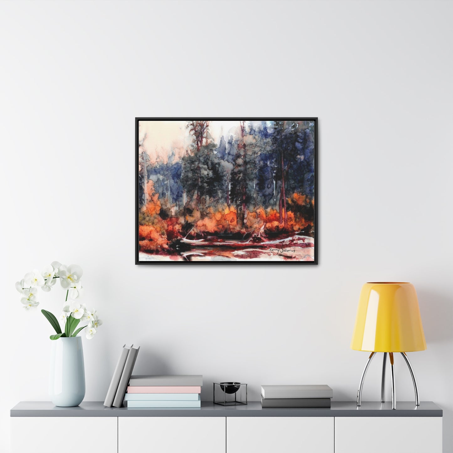 "Log Reflection Up The Icicle" Black Poplar Wood Framed Gallery Wrapped Canvas