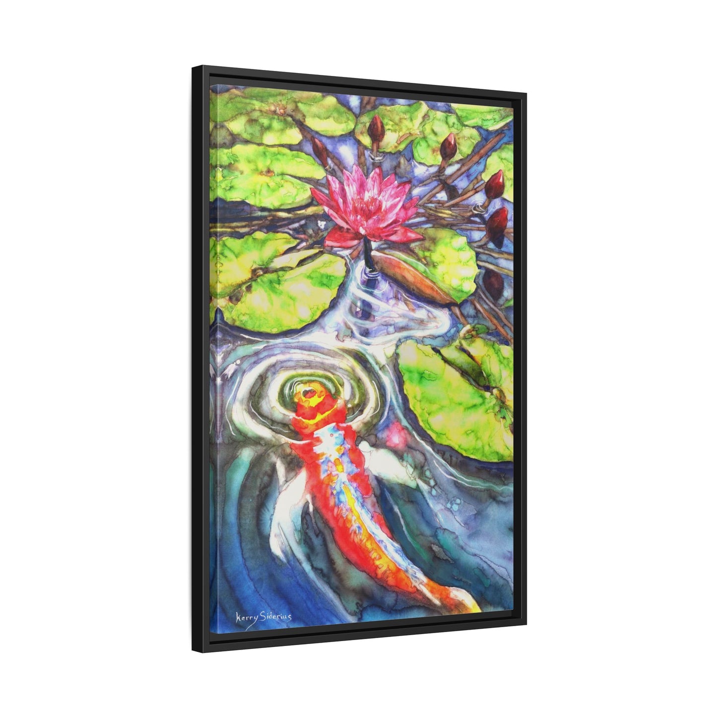 "Tsillan Cellars Koi Fish & Lilipads" Serene Koi Pond Matte Canvas Wall Art - Framed Multi-Color Decor