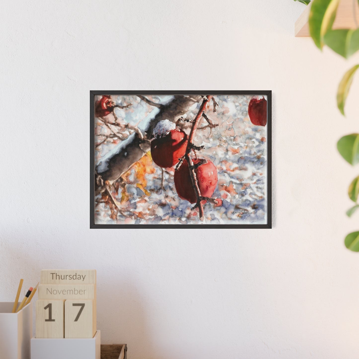 "Snowy Apples" Framed Art Print, Cozy Home Decor, Seasonal Wall Art, Gift for Nature Lovers, Holiday Decoration, Aesthetic Artwork