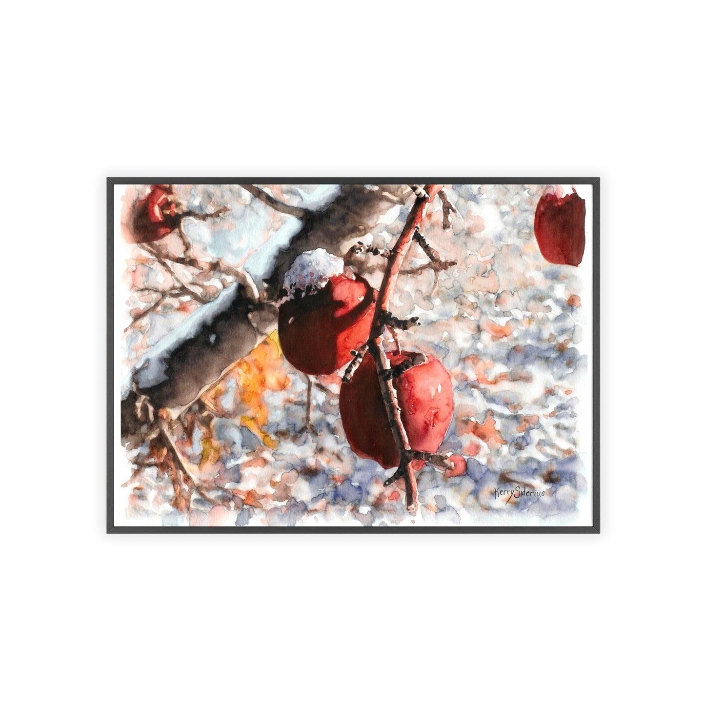 "Snowy Apples" Framed Art Print, Cozy Home Decor, Seasonal Wall Art, Gift for Nature Lovers, Holiday Decoration, Aesthetic Artwork