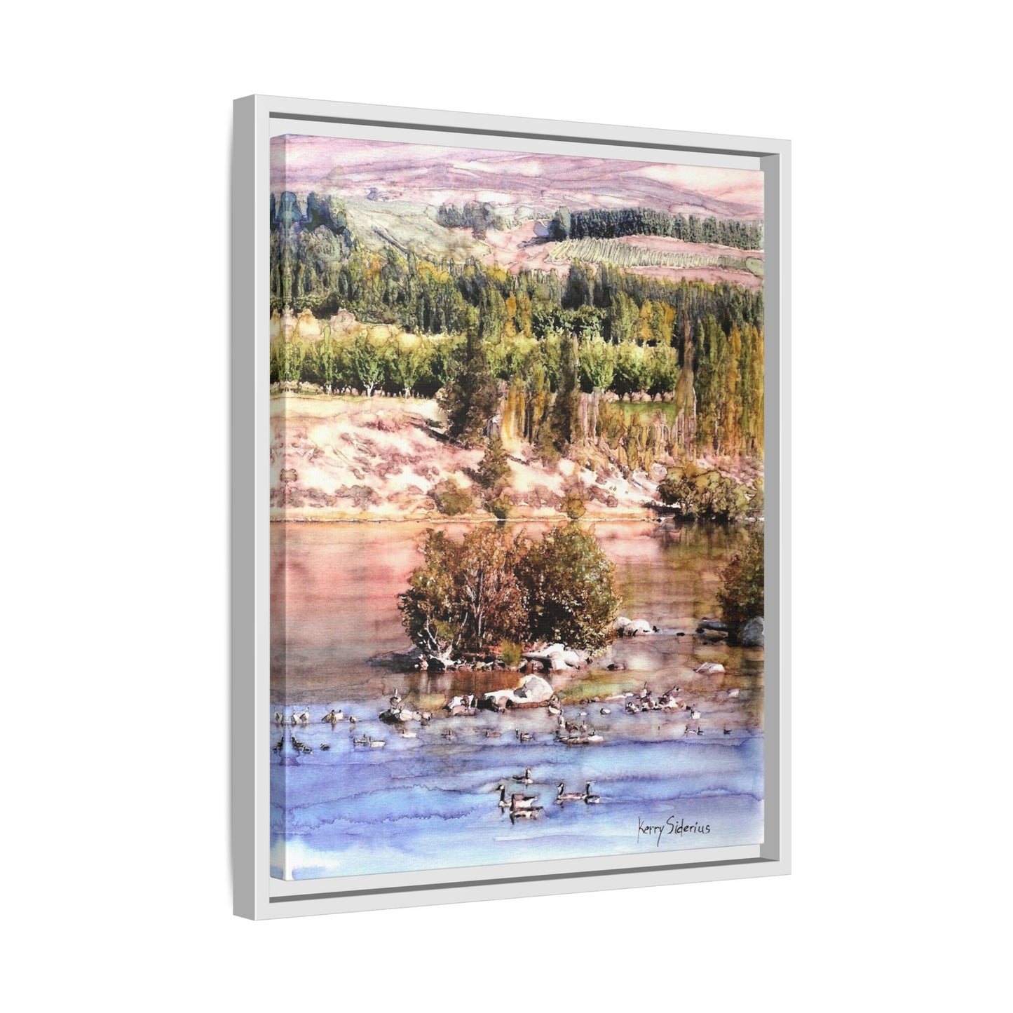 "Columbia River Just Past Entiat looking East" Pinewood Framed Canvas (3 Wood Colors Available)