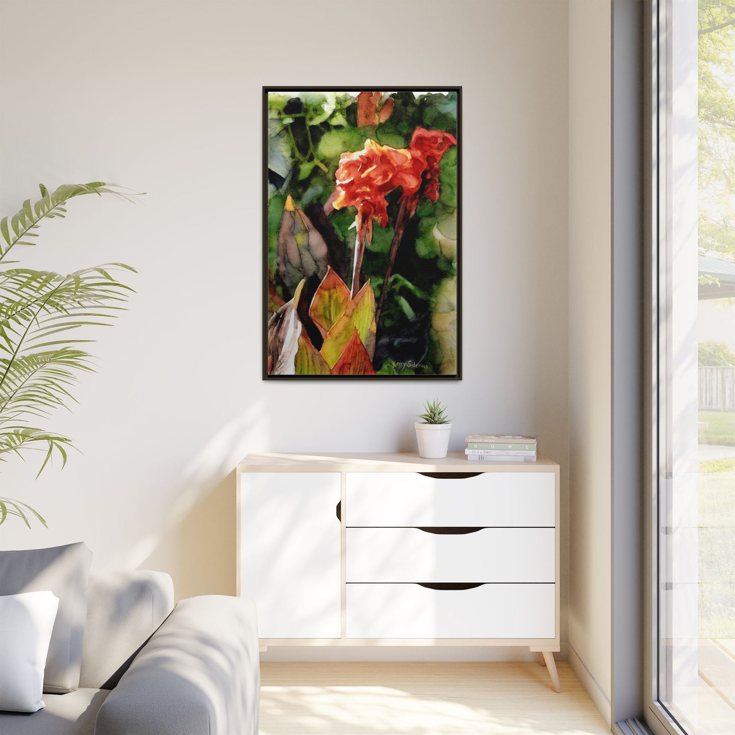 "Red Cannus Flower" Gallery Wrapped and Framed Canvas