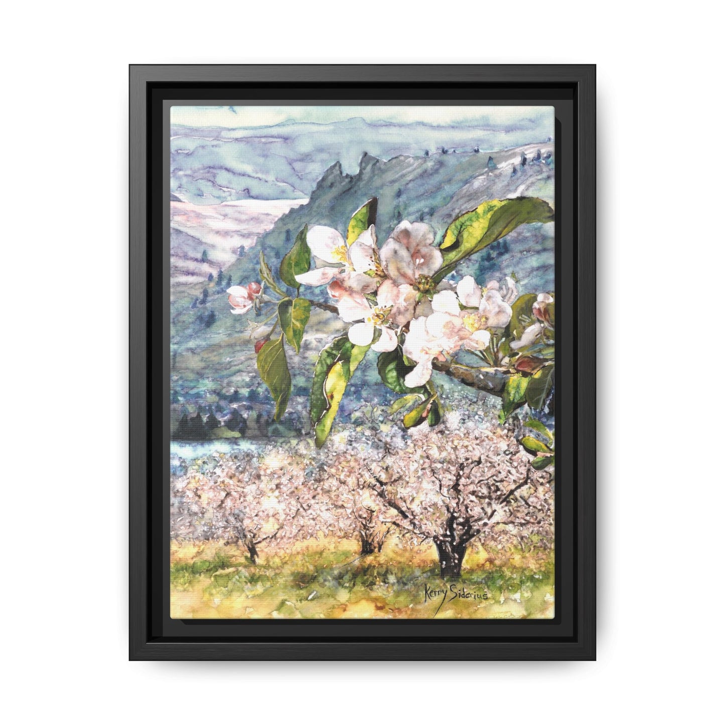 "Apple Blossom Branch with Saddle Rock" Gallery Wrapped Pinewood Canvas