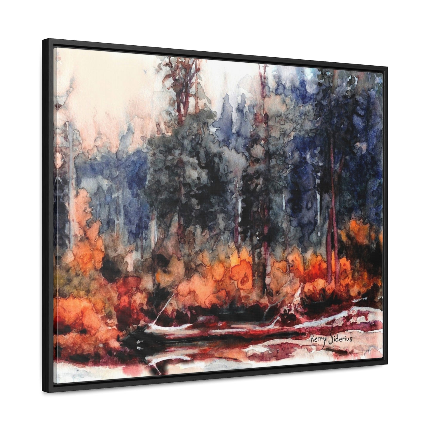 "Log Reflection Up The Icicle" Black Poplar Wood Framed Gallery Wrapped Canvas