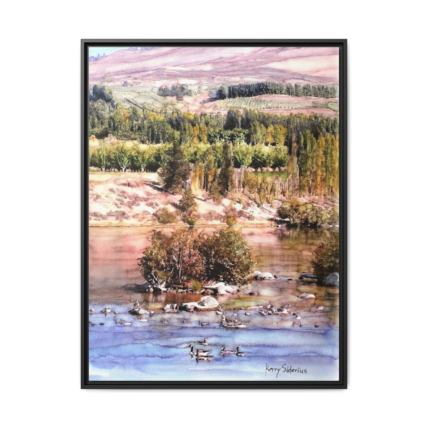 "Columbia River Just Past Entiat looking East" Pinewood Framed Canvas (3 Wood Colors Available)