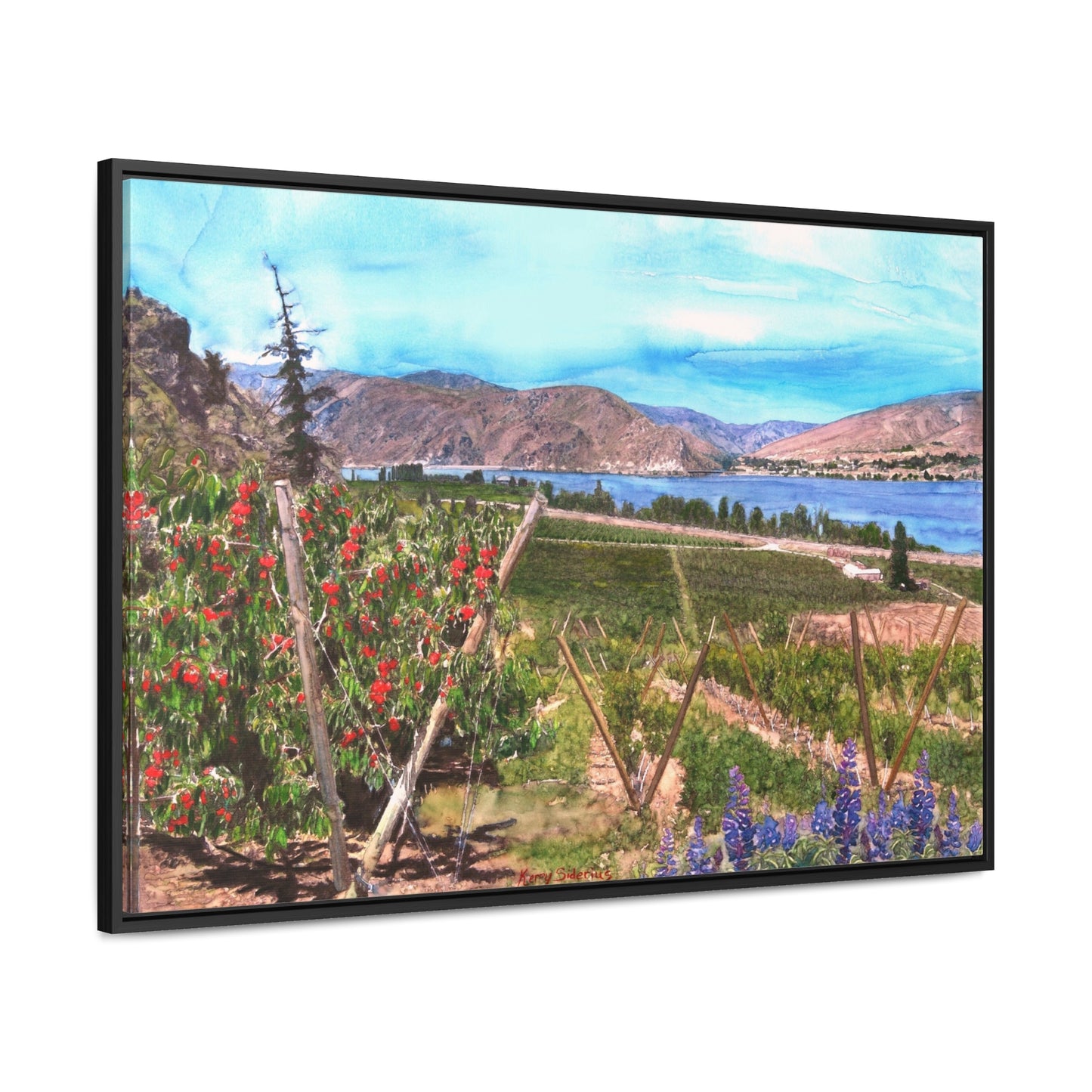 "Orondo Rubies with Entiat Bridge in Background" Poplar Wood Framed Gallery Wrapped Canvas