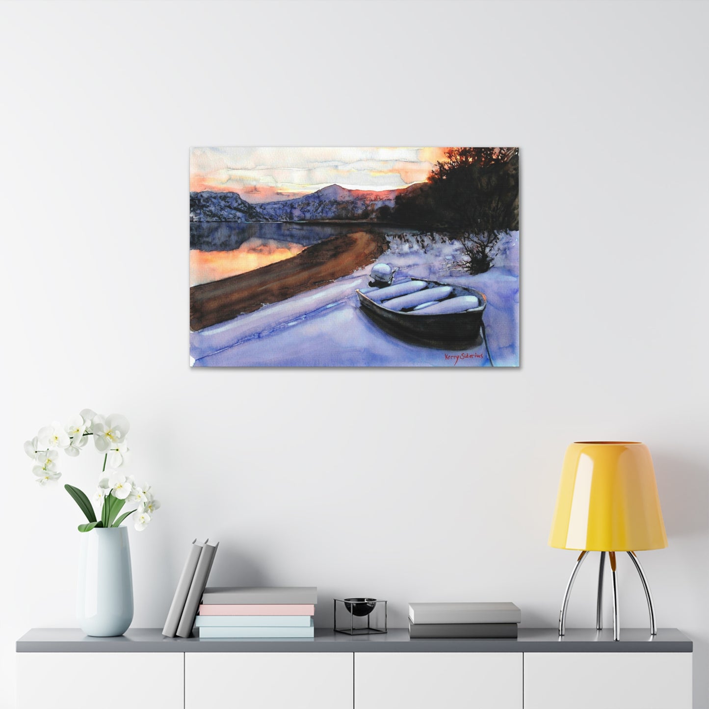 "Snowy Boat Sunset on the Columbia River"