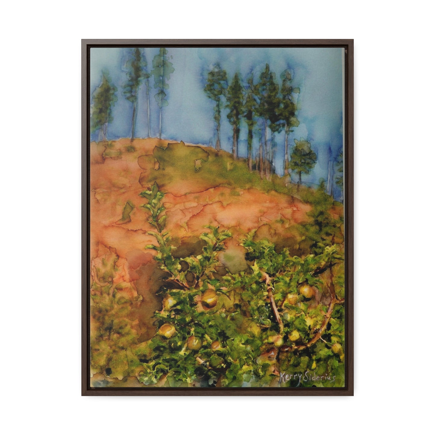 "Golden Delicious Apple Tree & Pines" Canvas Wrap, Vertical Wood Frame