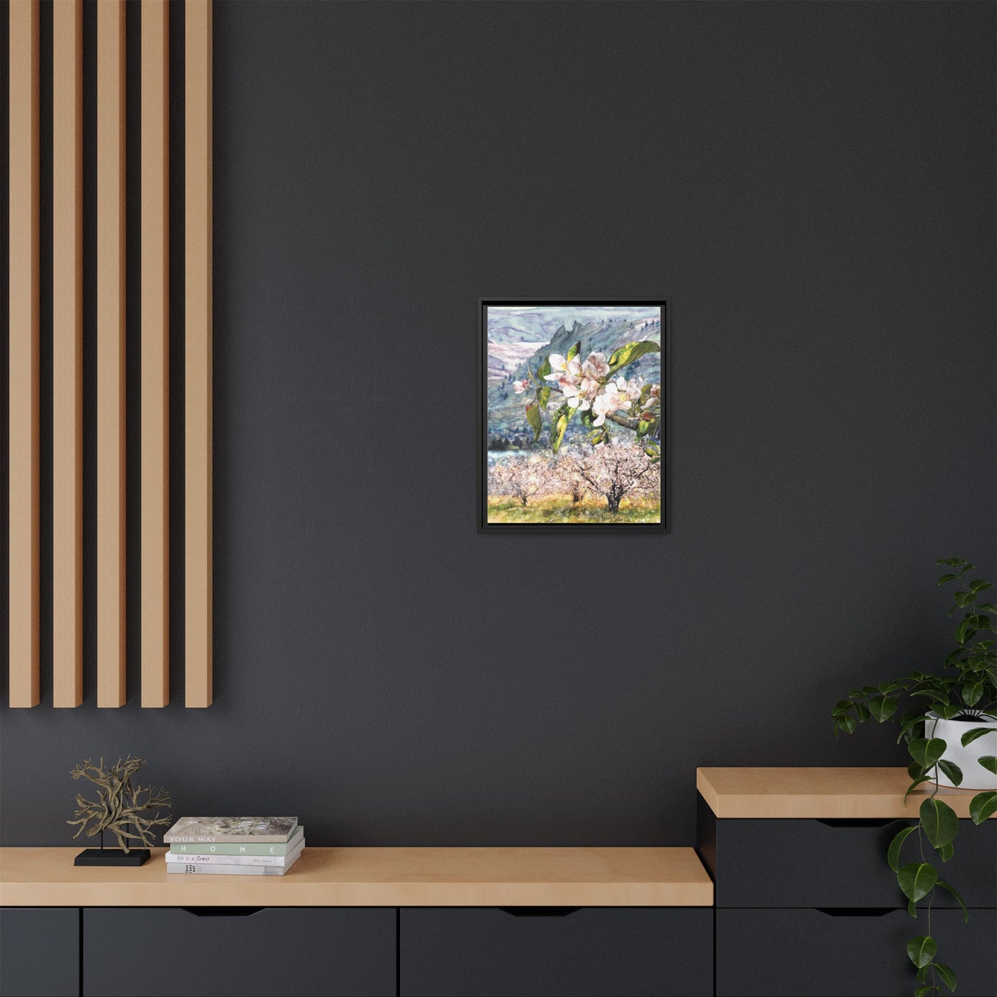 "Apple Blossom Branch with Saddle Rock" Gallery Wrapped Pinewood Canvas