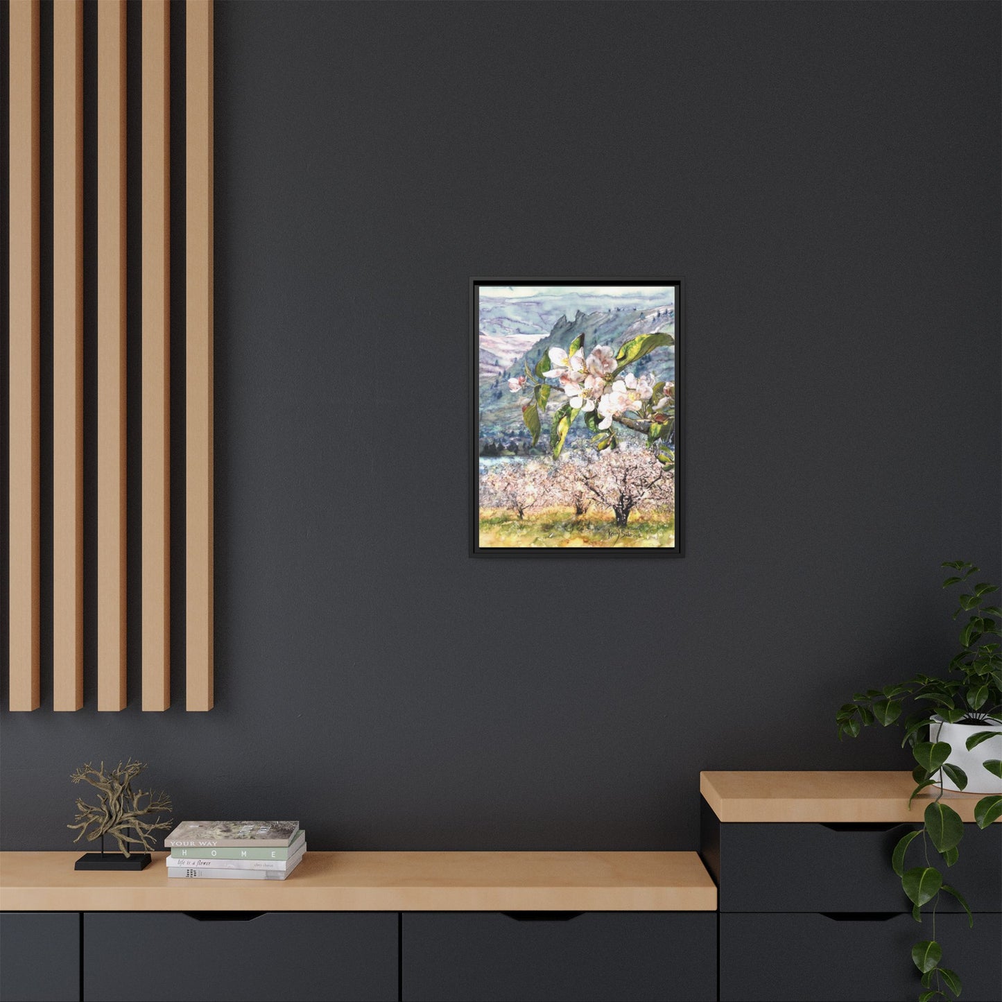 "Apple Blossom Branch with Saddle Rock" Gallery Wrapped Pinewood Canvas