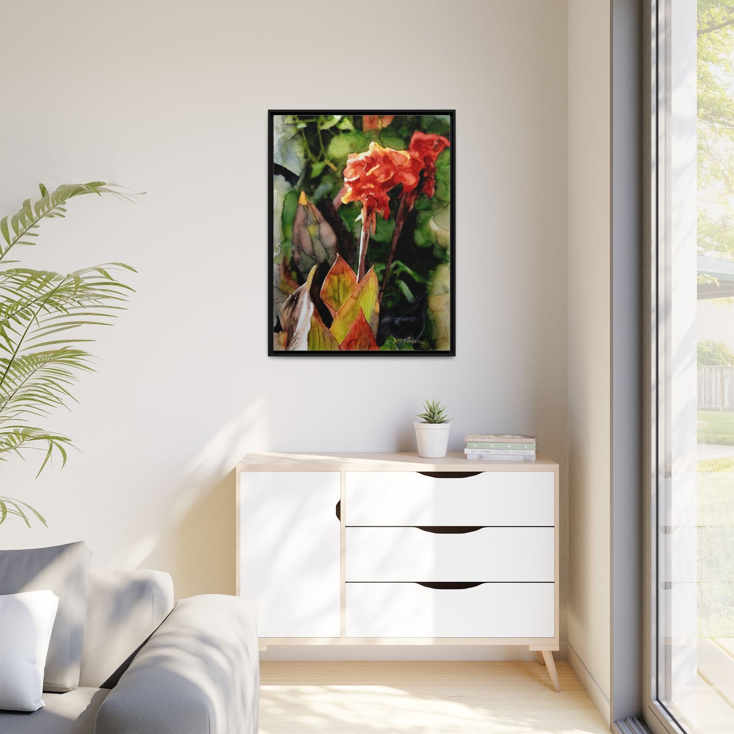 "Red Cannus Flower" Gallery Wrapped and Framed Canvas