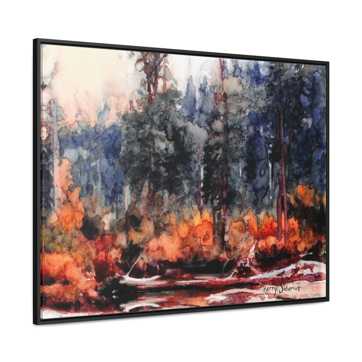 "Log Reflection Up The Icicle" Black Poplar Wood Framed Gallery Wrapped Canvas