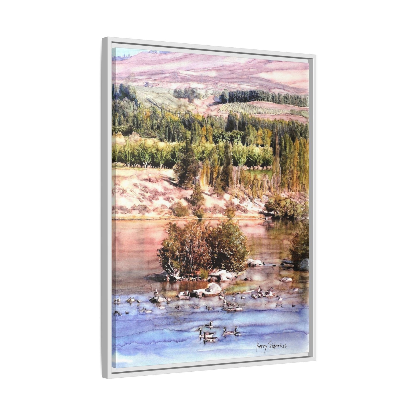 "Columbia River Just Past Entiat looking East" Pinewood Framed Canvas (3 Wood Colors Available)