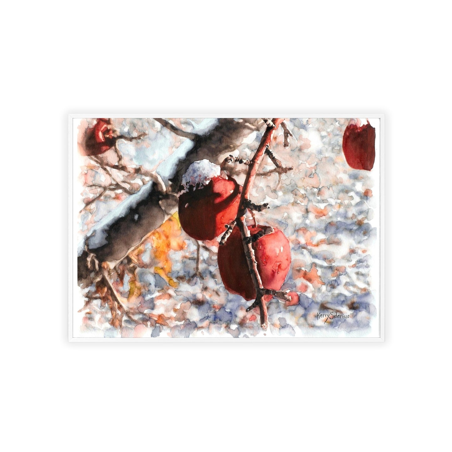"Snowy Apples" Framed Art Print, Cozy Home Decor, Seasonal Wall Art, Gift for Nature Lovers, Holiday Decoration, Aesthetic Artwork