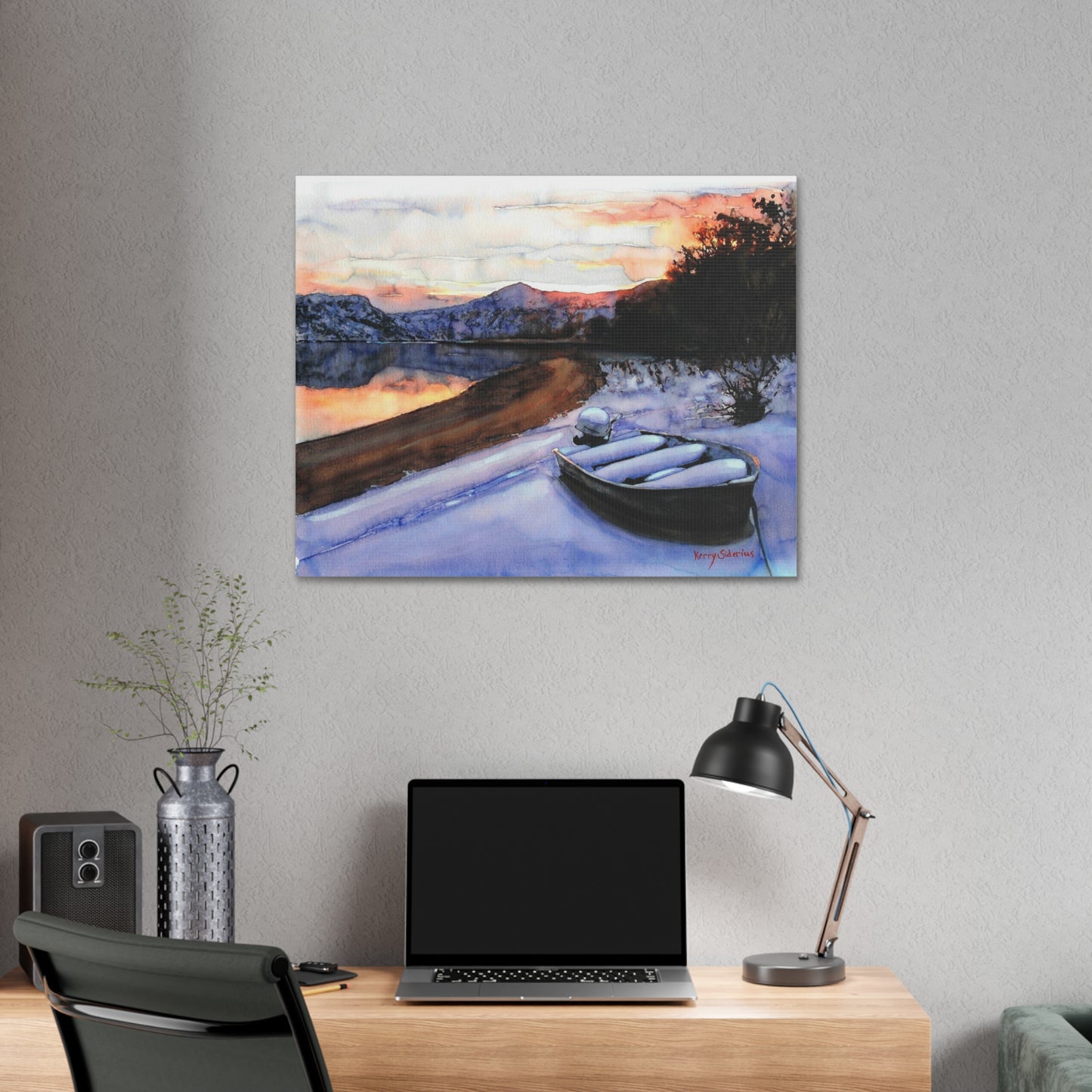 "Snowy Boat Sunset on the Columbia River"