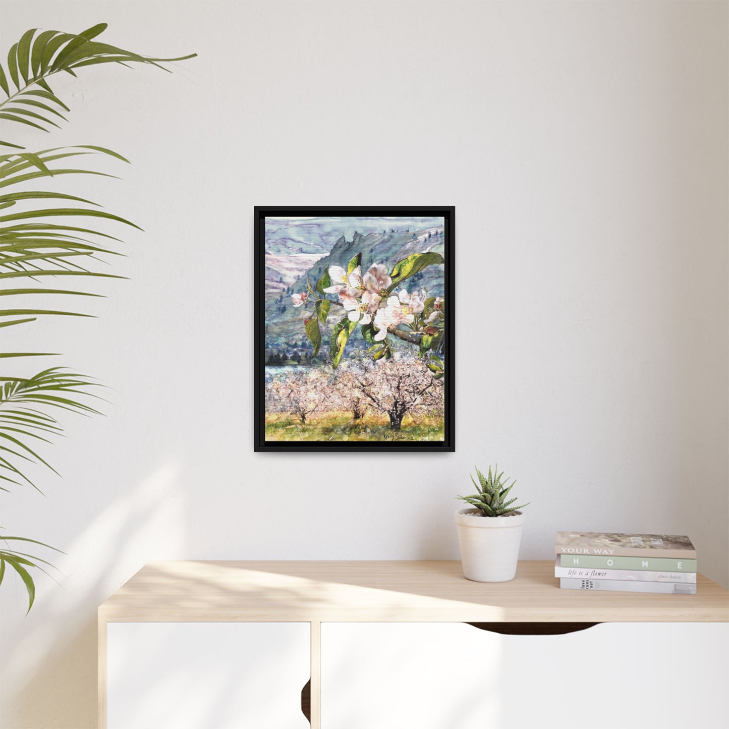 "Apple Blossom Branch with Saddle Rock" Gallery Wrapped Pinewood Canvas