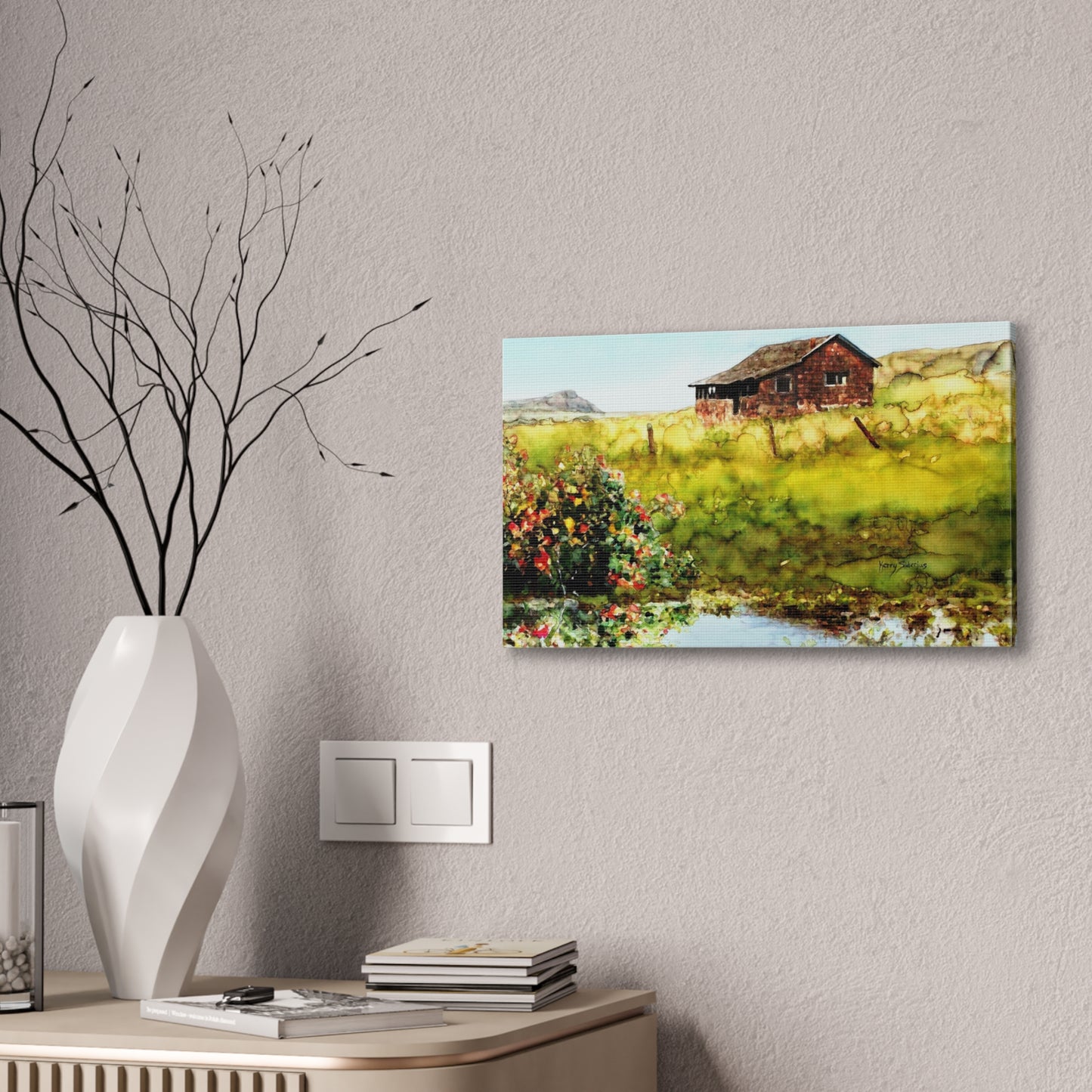 "Pond By The Old Homestead" Stretched Canvas Wall Art