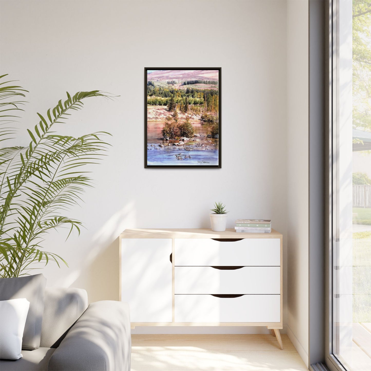 "Columbia River Just Past Entiat looking East" Pinewood Framed Canvas (3 Wood Colors Available)