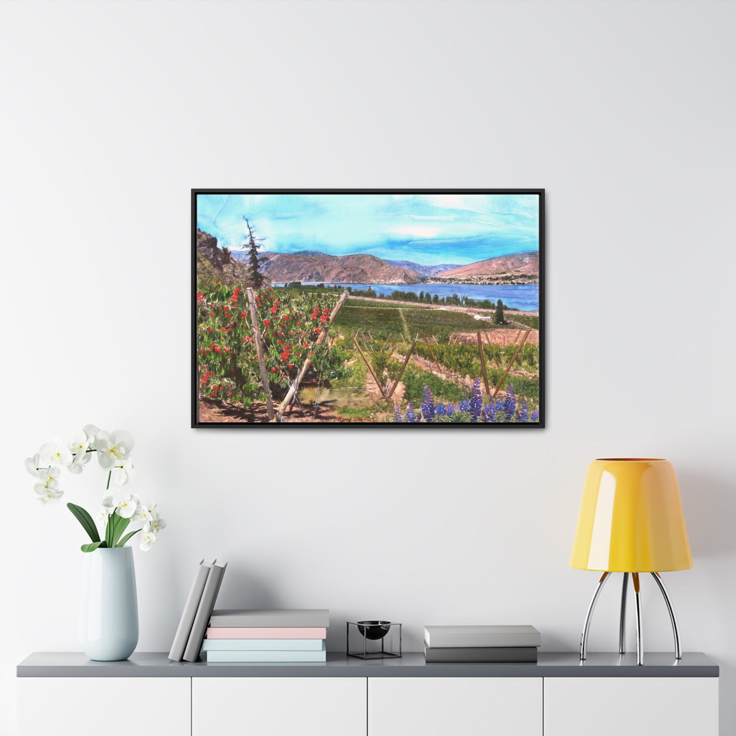 "Orondo Rubies with Entiat Bridge in Background" Poplar Wood Framed Gallery Wrapped Canvas