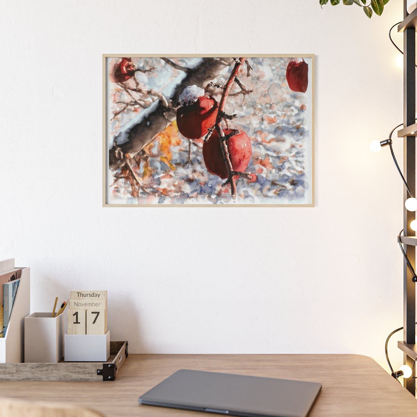 "Snowy Apples" Framed Art Print, Cozy Home Decor, Seasonal Wall Art, Gift for Nature Lovers, Holiday Decoration, Aesthetic Artwork