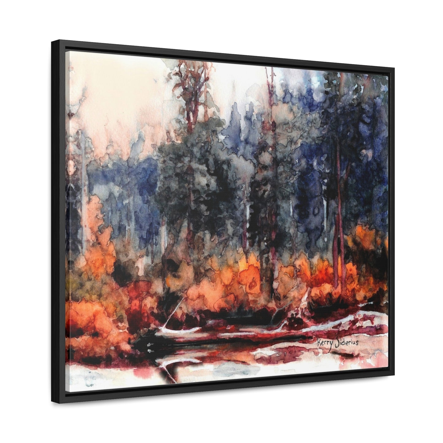 "Log Reflection Up The Icicle" Black Poplar Wood Framed Gallery Wrapped Canvas