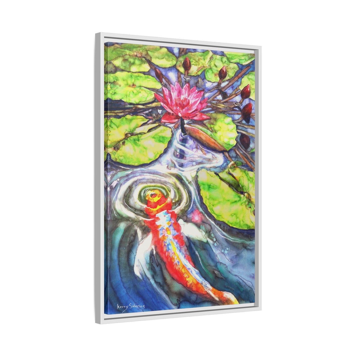 "Tsillan Cellars Koi Fish & Lilipads" Serene Koi Pond Matte Canvas Wall Art - Framed Multi-Color Decor