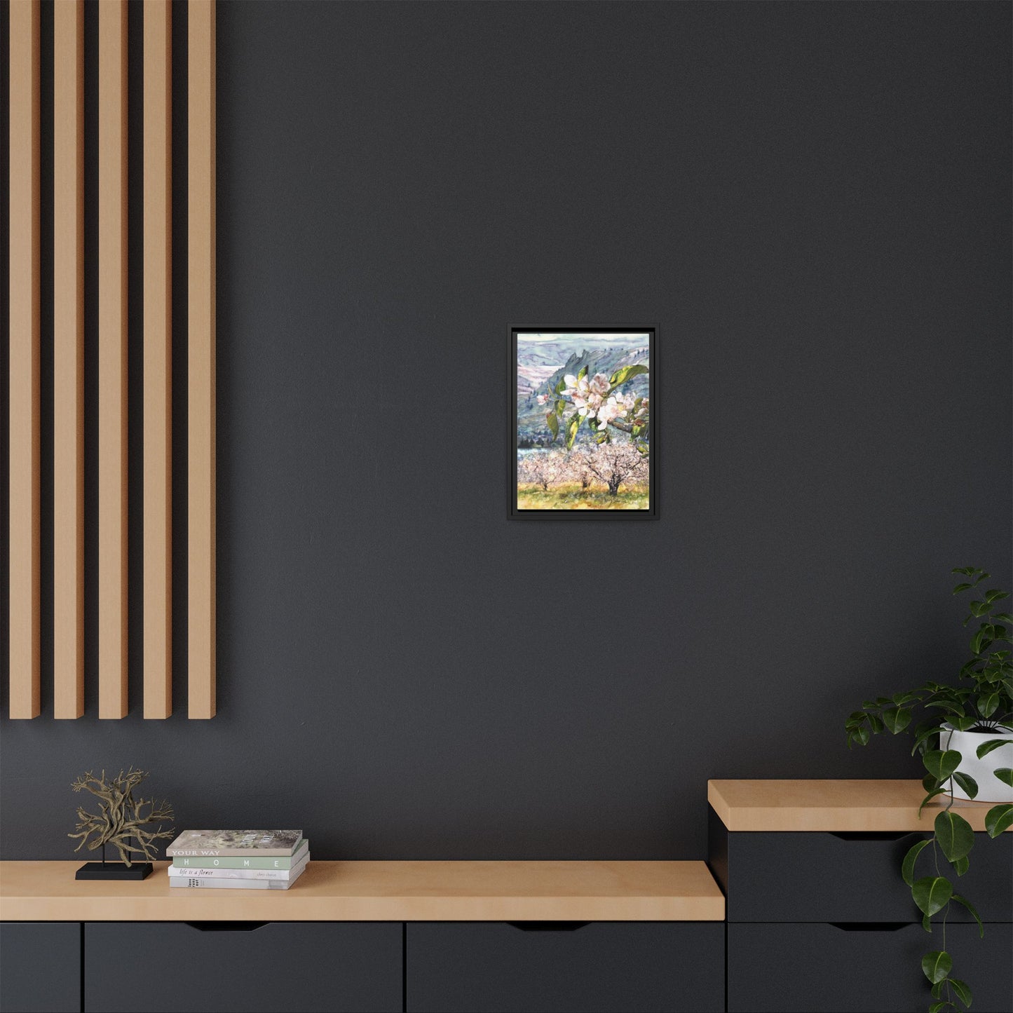 "Apple Blossom Branch with Saddle Rock" Gallery Wrapped Pinewood Canvas